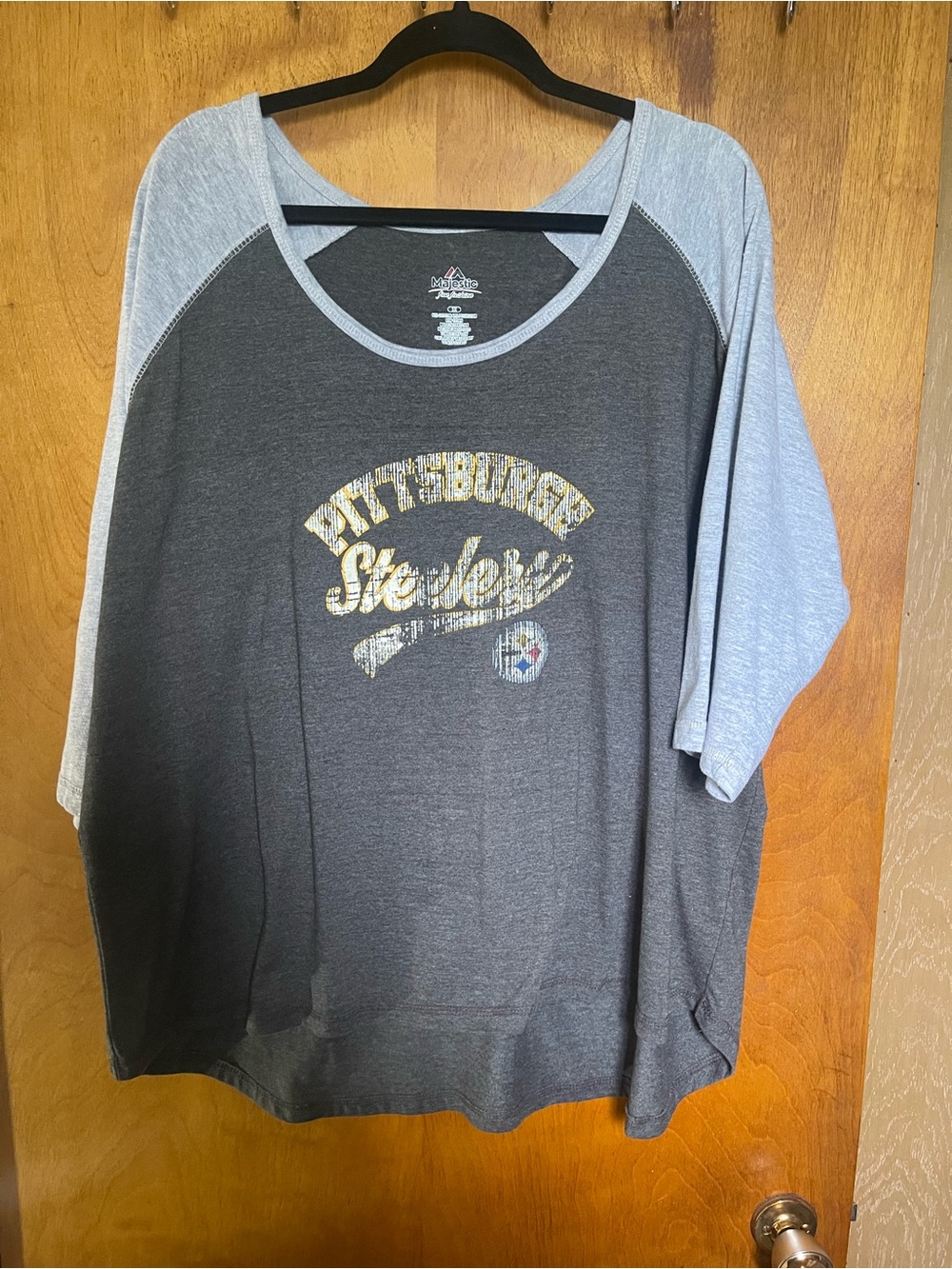 Majestic Dark Gray Fan Fashion Tee with Red & Navy Logo